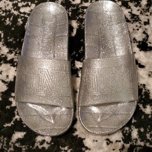 VS PINK JELLY SILVER SPARKLE SLIDES